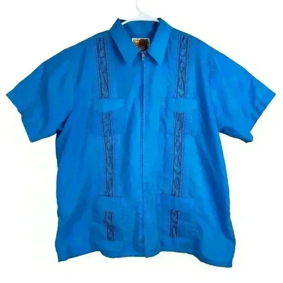 Haband Other - The Genuine Haband‎ Guayabera Full Zip Cuban Cigar Bowling Shirt Turquoise Men’s